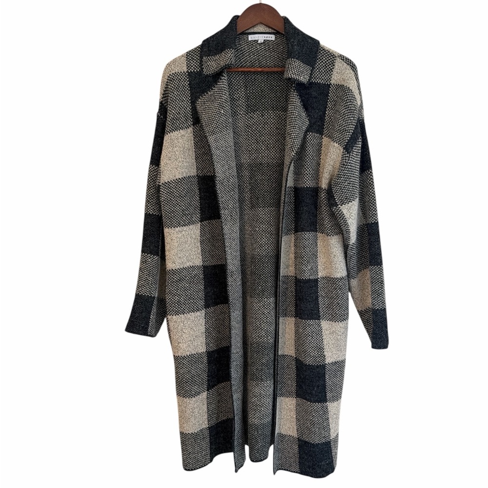 Baltic Born long cardigan Medium black cream checkered preppy classic pockets